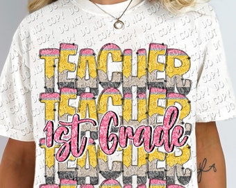 1st Grade Teacher Glitter Pencil DTF Transfer ONLY 08-84-D