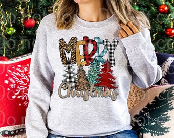 Merry Christmas with Trees DTF Transfer ONLY 12-10