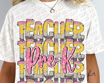 Pre-K Teacher Glitter Pencil DTF Transfer ONLY 08-84-B