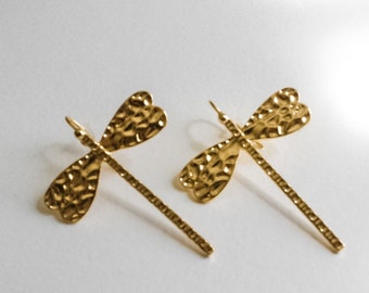 18k hammered dragonfly earrings,