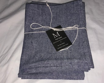 NEW Unpaper Handmade Linen Blend 2 Two Kitchen Dish Cloth Towels and 4 Four Dinner Napkins SET Rustic Denim Blue Color Farmhouse Look