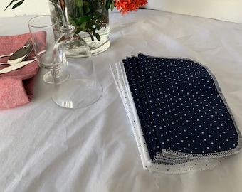NEW Handmade Unplastic 100% Cotton Cloth Kitchen Napkins Wipes 10" X 10" Set of 8 Black & White Polka Dots