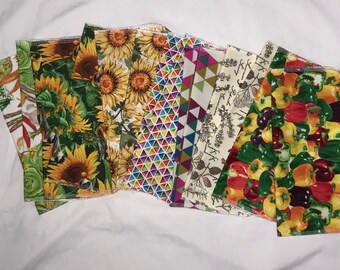 NEW Handmade Unpaper 100% Cotton Cloth Kitchen Napkins Wipes 10" X 10" Set of 14 Two Ply Each Bright Colors Different Patterns