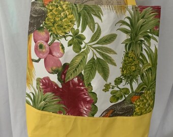 NEW Handmade 100% Cotton Extra Large Boho TOTE Beach Shopping Shoulder Bag One of a KIND Very Unique Bright Tropical Pattern Fully Lined