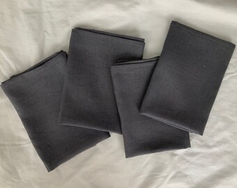 NEW Handmade  100% Linen Dinner or Lunch or Tea Napking or Dish Towels SET of 4 Four 17"X17"  Dark Gray Rustic Farmhouse Look