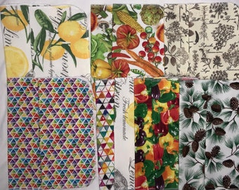 NEW Handmade Unpaper 100% Cotton Cloth Kitchen Napkins Wipes 10" X 10" Set of 14 Two Ply Each Bright Colors Different Patterns
