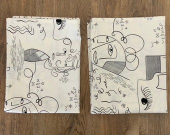 NEW Handmade Unpaper 100% Cotton Kitchen Dish Cloth Towels Tea Towels SET of 2 Two 32" X 21" Art Deco Style Abstract & Faces Pattern