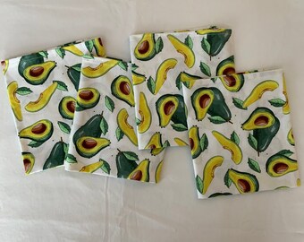 NEW Unpaper Handmade 100% Cotton large Dinner or Lunch Napkins SET of 4 Size 20" X 17" Bright Green Avocados Pattern Very Unique