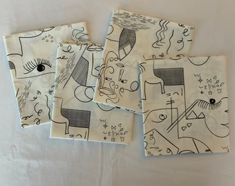 NEW Unpaper Handmade 100% Cotton large Dinner or Lunch Napkins SET of 4 Size 20" X 17" Cubism BOHO Art Deco Pattern Very Unique