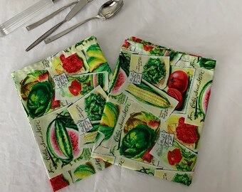 NEW Unpaper Handmade 100% Cotton Kitchen Dish Cloth Towels Tea Towels SET of 2 Two Size Large 30" X 19" Bright Veggies Pattern