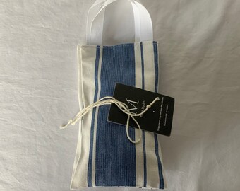 NEW Handmade Lavender Linen Blend Sachet SET of Three 3 Size 7" X 3.5" with Loops French Country Rustic Blue Stripes Very Unique Look