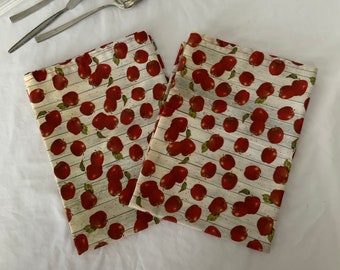 NEW Handmade Unpaper 100% Cotton Kitchen Dish Cloth Towels Tea Towels SET of 2 Two Size Large 29" X 20" Bright Apples Pattern