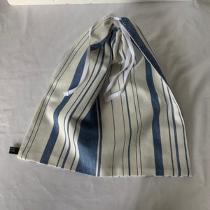 NEW Handmade Unplastic Large Linen Blend Cloth Bread or Storage or pasta Kitchen Bag 17&quot; X 11.5&quot; Rustic French Blue Stripes Farmhouse Look
