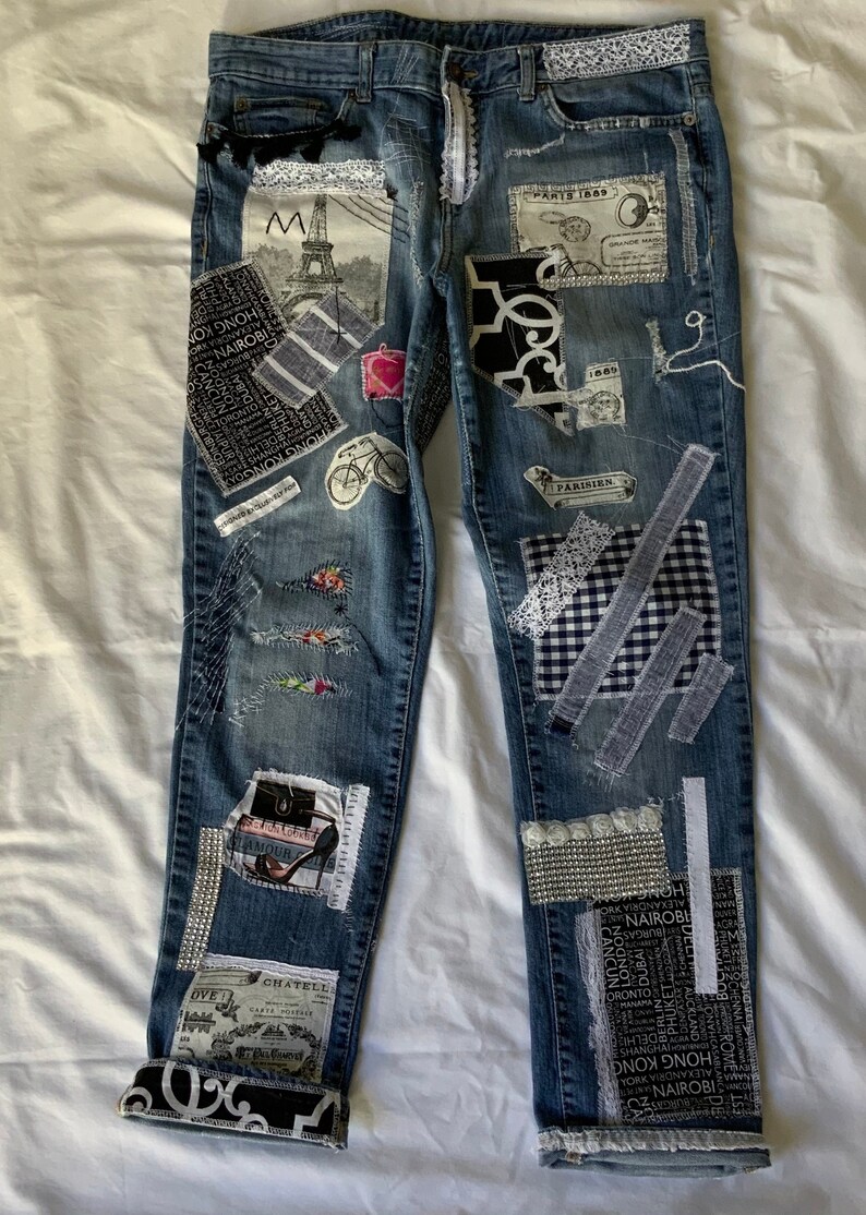 Upcycled Repurposed & Reworked Hadmade Blue JEANS Boyfriend - Etsy