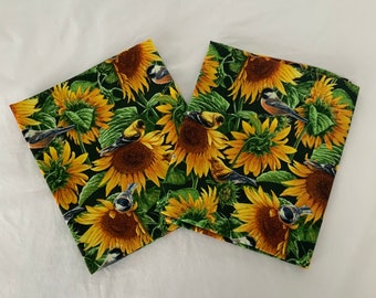 NEW Handmade Unpaper 100% Cotton Kitchen Dish Cloth Towels Tea Towels SET of 2 Two 30" X 21" Extra Large Bright Sunflowers Pattern