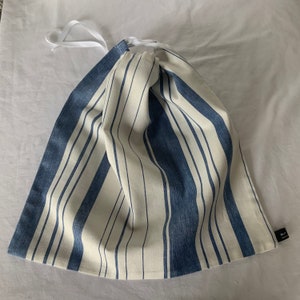 NEW Handmade Unplastic Large Linen Blend Cloth Bread or Storage or pasta Kitchen Bag Rustic French Blue Stripes Pattern Farmhouse Look