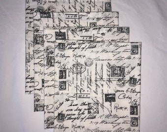 NEW Unpaper Handmade 100% Cotton large Dinner or Lunch Napkins SET of 4 Size 19" X 16" Letters From Paris BOHO Art Deco Pattern Very Unique