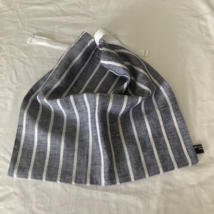 NEW Handmade 100% Linen Unplastic Large 17&quot; X 14&quot; Cloth Bread or Storage or Pasta Kitchen Bag in Denim Blue with White Stripes