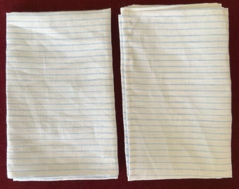 NEW Large 100% LINEN Kitchen Dish Towels SET of 2 Handmade 24.5" X 17" Rustic White & Light Blue Pinstripes Farmhouse Look