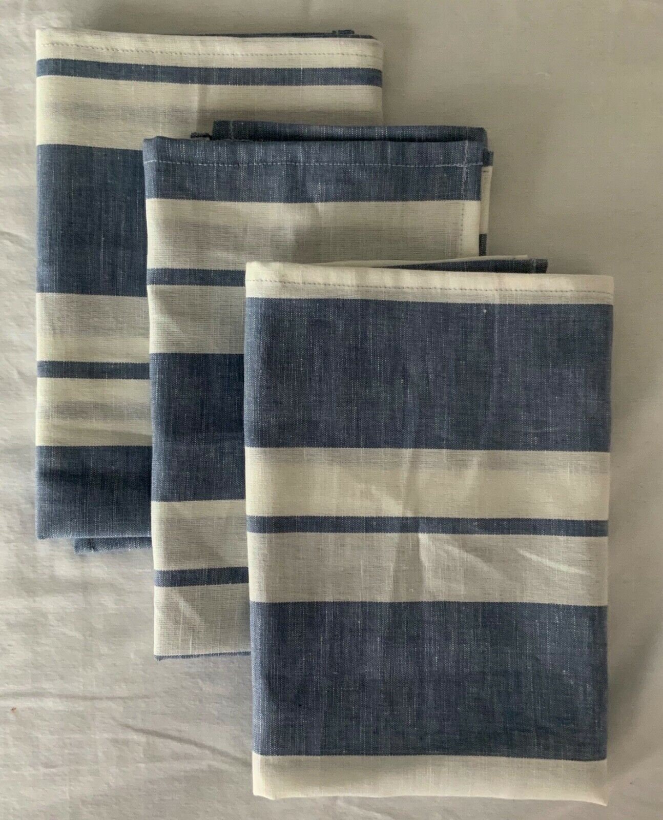 NEW Cotton & Linen Blend HANDMADE Bath Towels SET of 6 Cottage Stripe