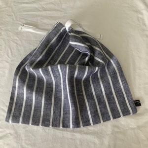NEW Handmade 100% Linen Unplastic Large 16&quot; X 16&quot; Cloth Bread or Storage or Pasta Kitchen Bag in Denim Blue with White Stripes
