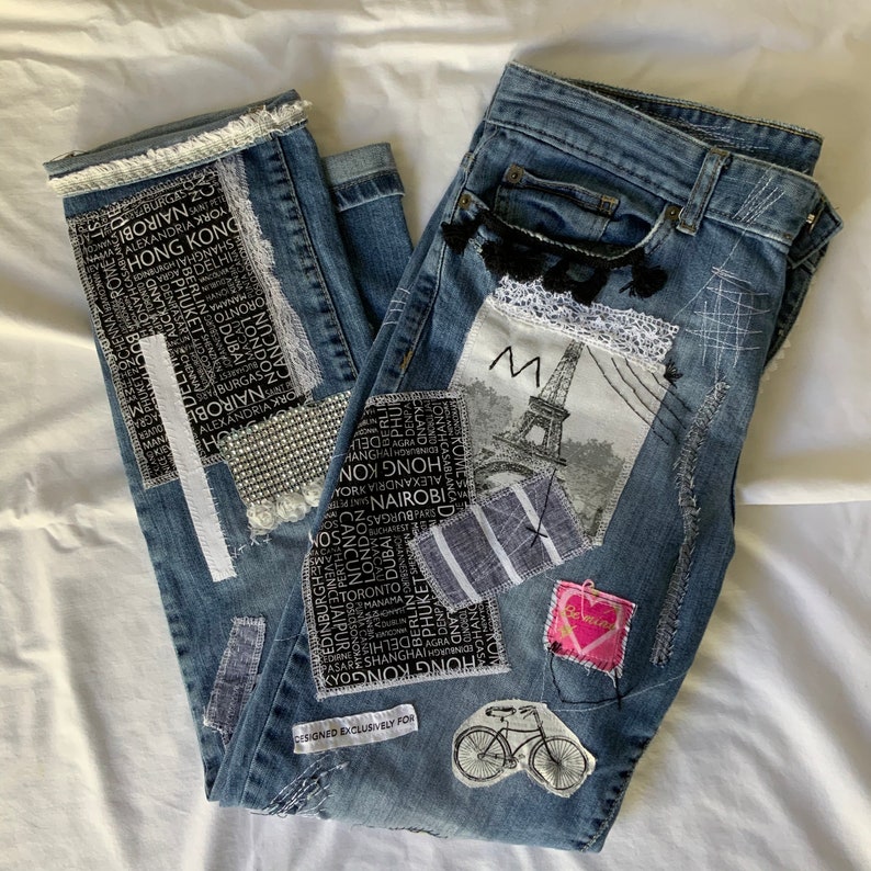 Upcycled Repurposed & Reworked Hadmade Blue JEANS Boyfriend - Etsy