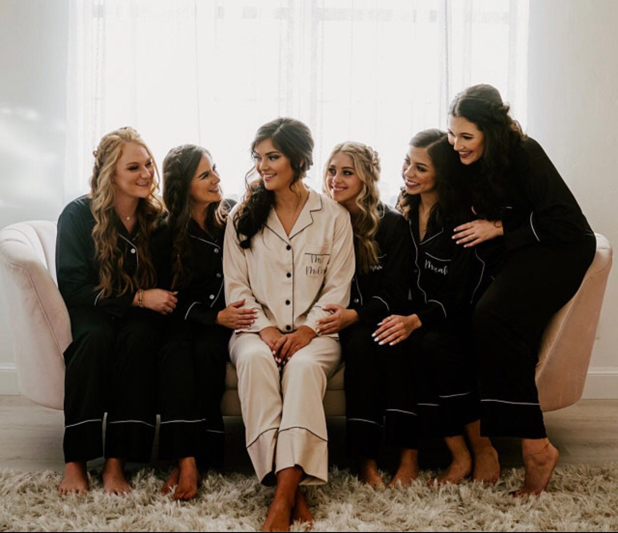 Bridesmaid Pajamas*Bridesmaid PJs*Bridesmaid Sleepwear*Long Pajama Pants*Personalized  Satin Silk Pajamas *Custom Bridal Pajamas Spa Party