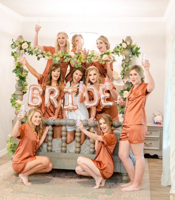Bridesmaid Pajamas*Bridesmaid PJs*Bridesmaid Sleepwear*Pajamas PJs Shorts*Personalized Satin Silk Pajamas *Custom Bridal Pajamas Spa Party