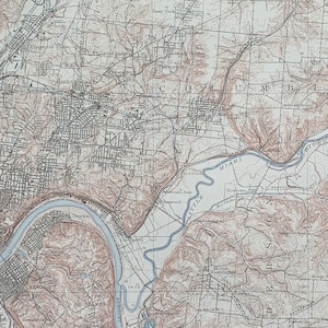 Carte d'arpentage vintage de 1898 East Cincinnati Ohio Kentucky | Newport, Cincinnati, Reading, Elmwood Place, Saint-Bernard, Milford | Art mural unique