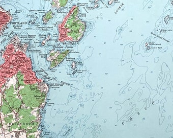 Vintage Portland Maine 1957 Survey Map | Casco Bay, South Portland, Portland Harbor, Cape Elizabeth, Falmouth, Cumberland | Unique Wall Art