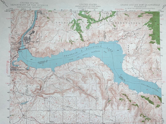 Vintage Grand Coulee Dam Washington 1948 Survey Map Franklin D Roosevelt  Lake, Coulee Dam National Recreational Area Unique Wall Art - Etsy