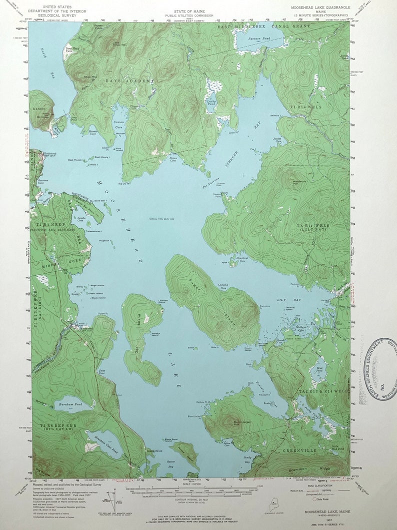 Vintage Moosehead Lake Maine 1957 Survey Map Sugar Island Etsy