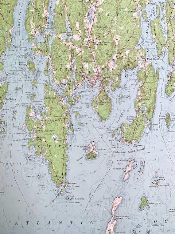 Map Of Boothbay Harbor Maine Vintage Boothbay Maine 1957 Survey Map Lincoln County East | Etsy Uk