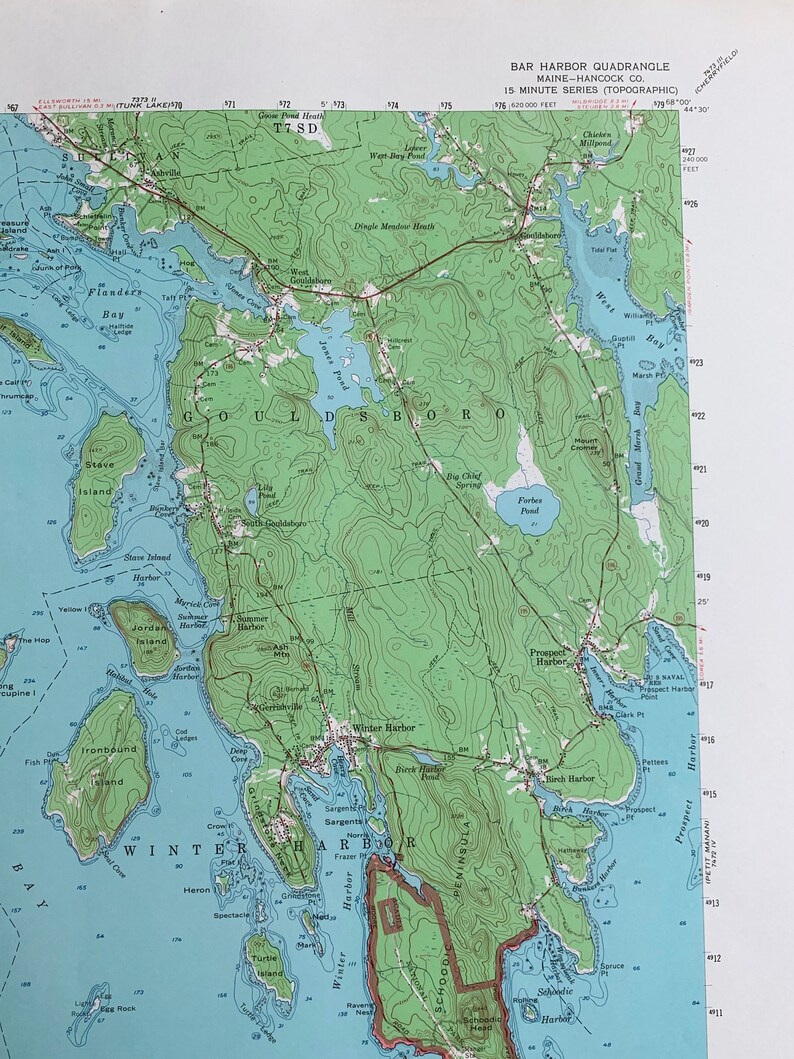Vintage Bar Harbor Maine 1956 Survey Map Acadia National Etsy
