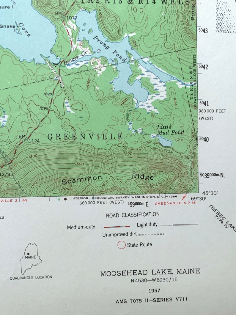 Vintage Moosehead Lake Maine 1957 Survey Map Sugar Island Etsy