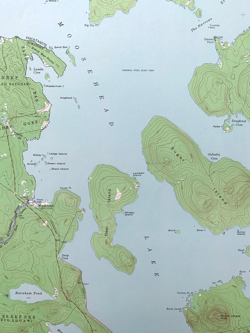 Vintage Moosehead Lake Maine 1957 Survey Map Sugar Island Etsy
