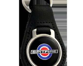 Triumph Spitfire MK2 Logo Quality Black Leather Keyring