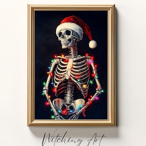 Skeleton With Christmas Lights, Skeleton Santa, Skeleton Print, Gothmas, Creepmas, Gothic Christmas, Spooky Christmas, Christmas Printable