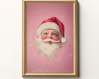Pink Vintage Santa Print: Retro Christmas Decor (Digital Download)