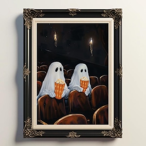 Ghosts At The Movies, Ghosts In Theater, Ghost Painting, Ghost Decor, Goth Home Decor, Dark Academia Art, Gothic Wall Art, Whimsigoth Decor