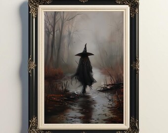Witching Walking In Creek Art Print: Dark Academia Gothic Decor