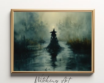 Witch in the Creek Art Print: Gothic Halloween Decor