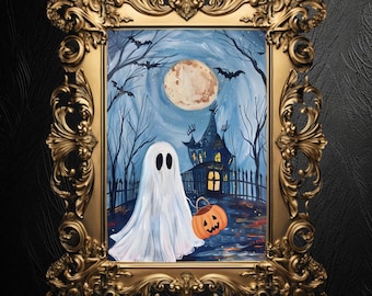 Haunted House Ghost Poster: Whimsigoth Halloween Art