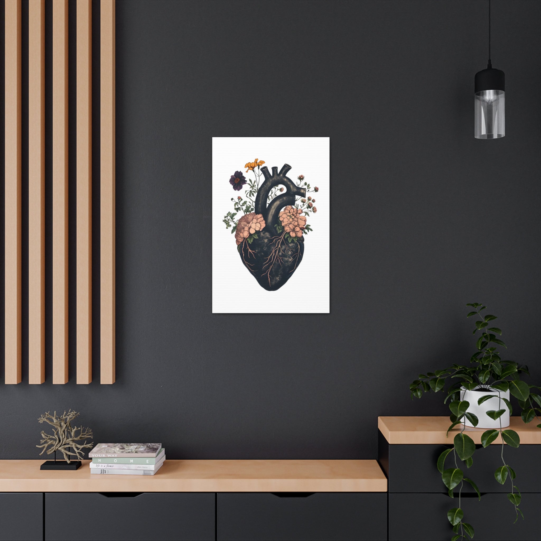 Black Floral Heart Anatomy Art Print: Goth Home Decor Canvas - Etsy