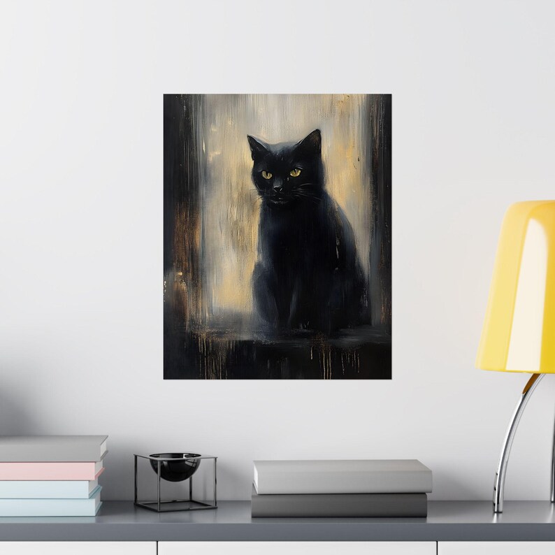 Moody Black Cat Art Print: Dark Academia Cottagecore Wall Decor - Etsy