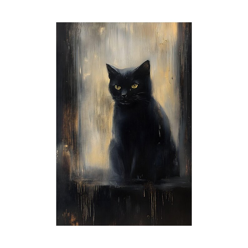 Moody Black Cat Art Print: Dark Academia Cottagecore Wall Decor - Etsy