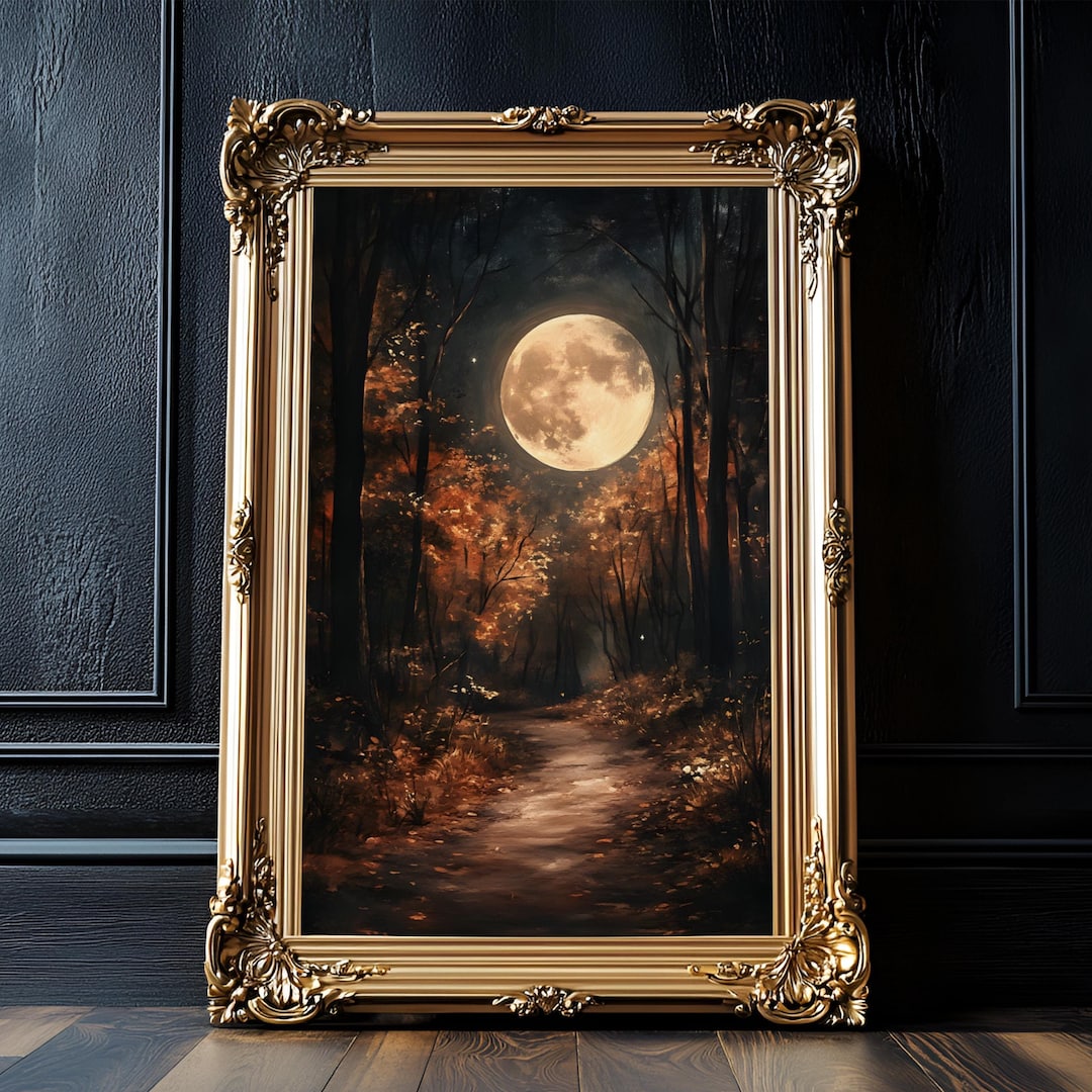 Moody Full Moon Forest Art Print: Dark Cottagecore Decor - Etsy