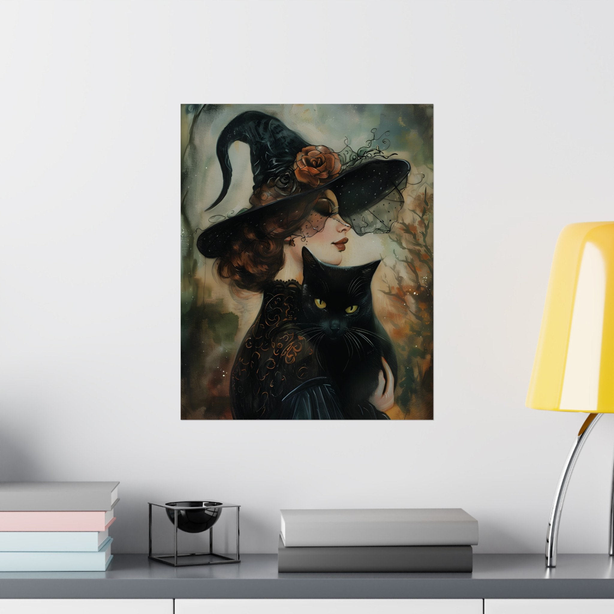 Witch and Black Cat Art Print: Goth Halloween Home Decor - Etsy
