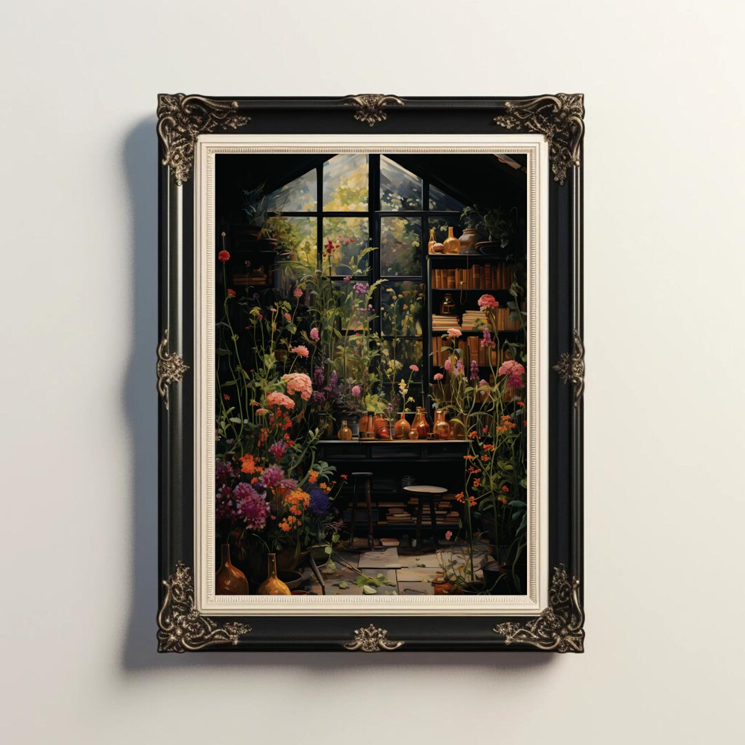 Witchy Greenhouse Painting, Greenhouse Print, Dark Botanicals, Dark ...
