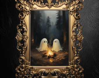 Ghosts Campfire Print: Haunted Forest Wall Art